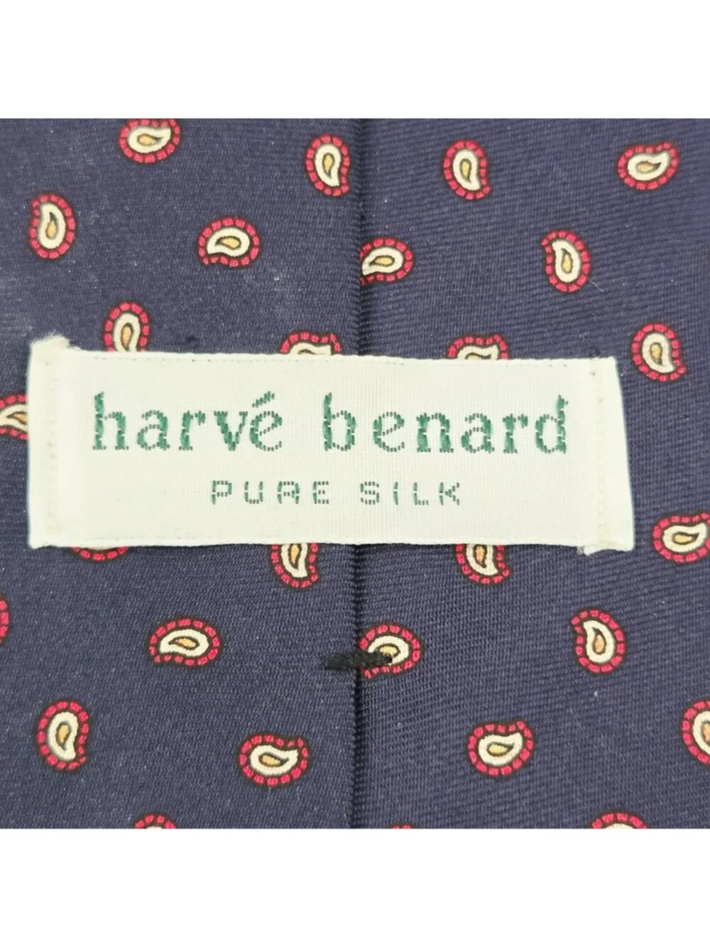 Harvé Benard Mens Navy Blue Silk Tie Red Paisley Pattern